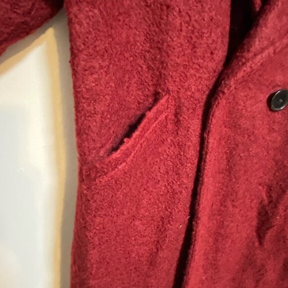 Cleo Petites Burgundy Oversized Wool-Blend Knee-Length Cocoon Coat — Size S/P - Picture 5 of 9
